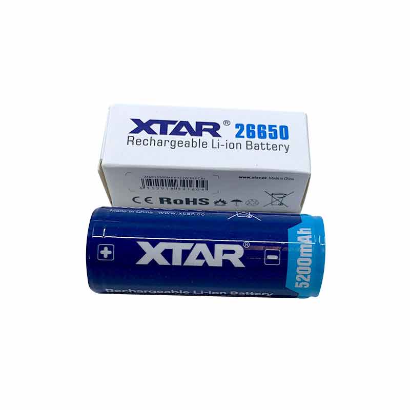 2 stk XTAR 26650 genopladelige batterier.