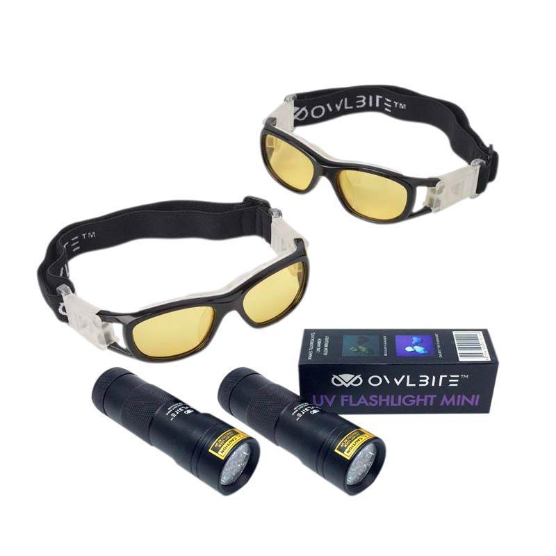 Ravlygte Mini™ 2 stk. + 2 stk Ravbrille™ til børn fra danske OwlBite® med æske.