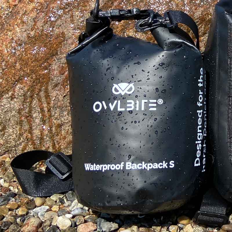 Vandtæt taske Dry Bag Rygsæk™ fra danske Owlbite® på 5L (Liter), sort.