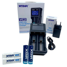 Indlæs billede til gallerivisning Batterilader-pakke: XTAR® VC2 batterioplader inkl. 2x18650 batterier
